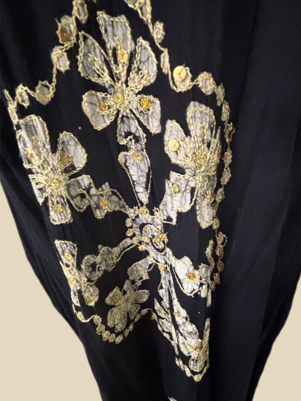 BoHo Chic Plus Size Black Maxi Cafton Embellished with Gold - Picture 4 of 7